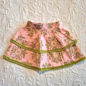 Trish Scully girls size 4T tiered pink with green ruffled trim, NWOT